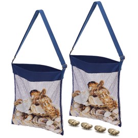 VioraWhite 2 Pcs Extra Large Mesh Beach Bags for Seashells Clams Treasures Sand Away Foldable Shell Collection Bags with Adjustable Straps