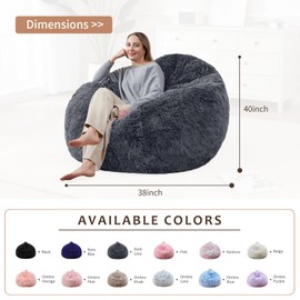 Bean Bag Cover (No Filler) Soft Faux Fur Stuffed Animal Bean Bag Storage, Fluffy Plush Bean Bag Chair Cover Washable, Comfy Bean Bag Covers for Adults Kids Teens