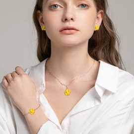 EleQueen 14K Rose Gold Plated Yellow Enamel Rose Flower Necklace Earrings Bracelet Set Hypoallergenic Jewelry Sets Gift for Women