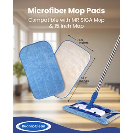 RuannoClean Microfiber Cleaning Cloth Compatible with MR.SIGA Professional Microfiber Mop, Reusable Microfiber Mop Pads Replacement for 15 Inch Cleaning Mop -Double Side Use (3 Pack)