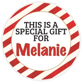 This is a Gift for Melanie - Circle Sticker Decal 3 Inch - Candy Cane Merry Christmas Gift Tag Present Tree Holiday Custom Name Santa Claus