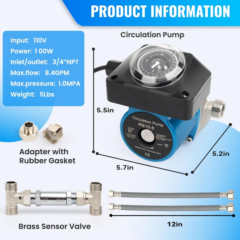 Uiyofok 595916 Hot Water Recirculating Pump Recirculation System 25 Watts,Programmable