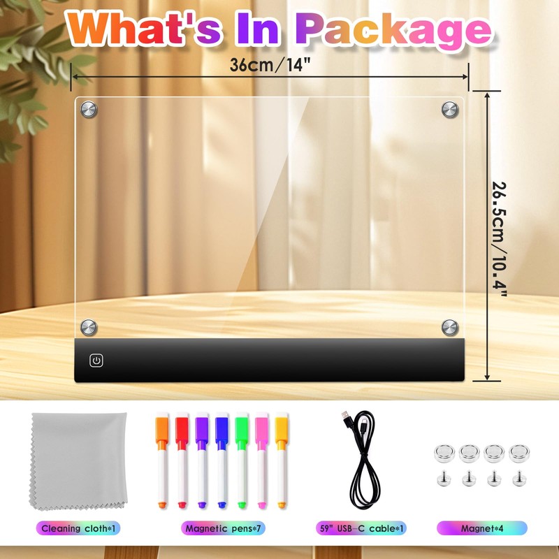 LED Acrylic Magnetic Dry Erase Board for Fridge, 14"*10.5" Weekly