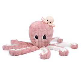 LES DÉGLINGOS - Filou la Octopus Maman et Son Bébé 65 cm - Pink - Les PIPOTOS - Cuddly Toy for Babies - Plush Toy Baby - Gift for Birth