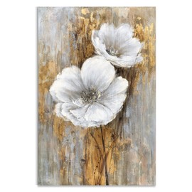 Yihui Arts White Floral Wall Pictures Vertical Lily Bouquet Flower Oil Painting Artwork for Living Room Bedroom Hallway Decor