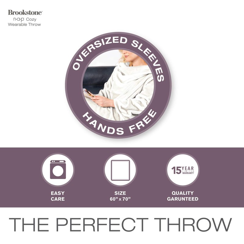 Brookstone NAP Wearable Throw Blanket - Reversible Ultra Soft Polyester