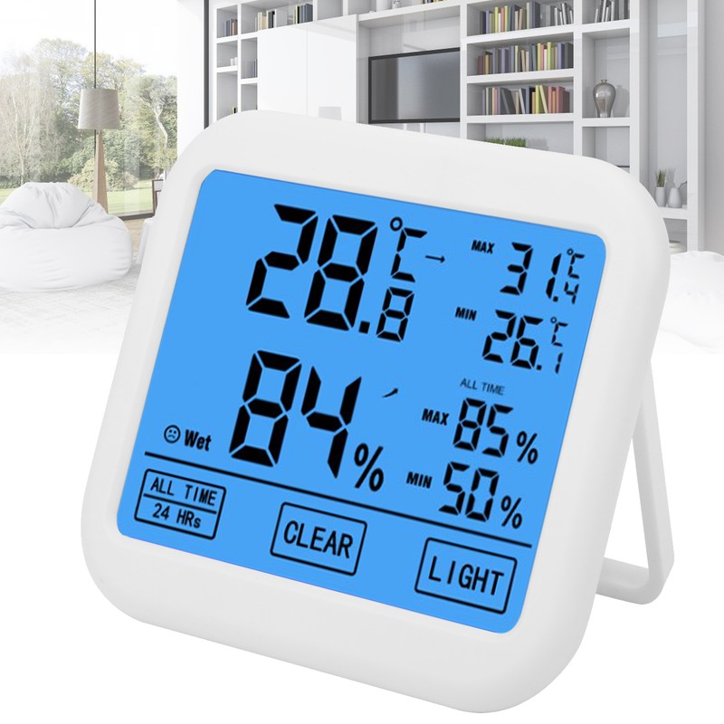 OWE034 4in Digital LCD Thermohygrometer Touch Screen Temperature Humidity Meter