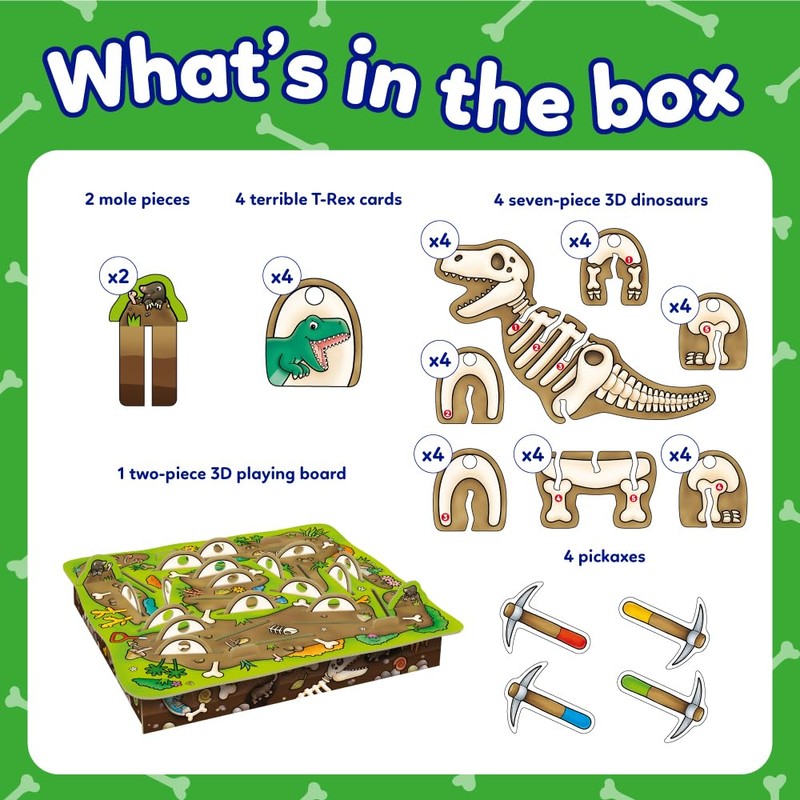 Orchard Toys Dinosaur Dig Game, build 3D Dinosaurs, fun memory