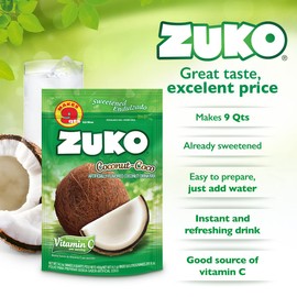 Zuko Coconut Instant Powder Drink | Family Pack | No Sugar Needed | Vitamin C | 14.1 Ounce (Pack of 6)
