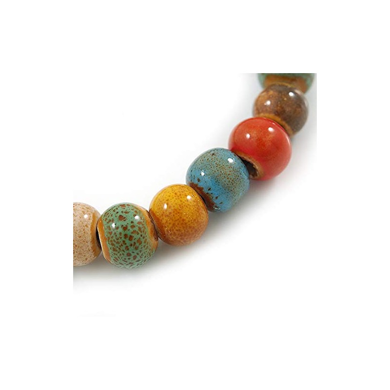 Avalaya Multicoloured Ceramic Round Bead Stretch Bracelet - 17cm L/10mm