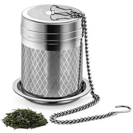 Yoassi Tea Infusers for Loose Tea, Extra Fine Mesh Tea Strainers, 18/8 Stainless Steel Loose Leaf Tea Steeper Tea Diffusers with Extended Chain Hook and Drip Tray 1 Pack