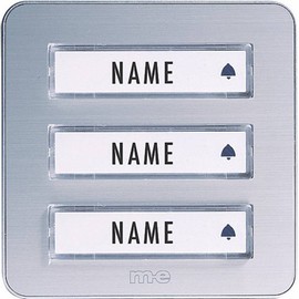 m-e Bell-203 TXA Wireless DOORBELL Button, 3-Family House, Aluminium Front, Silver, ((WxHxD) 90 x 90 x 22mm