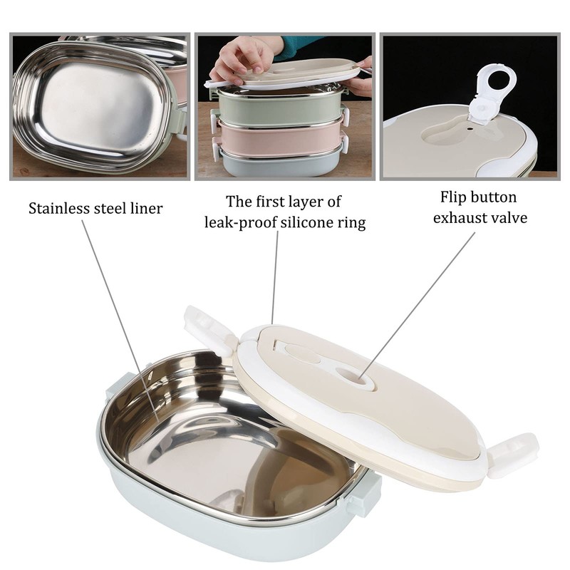 cigemay Thermal Insulation Lunch Box,Stainless Steel Portable Sealed Multi-Layer Lunch