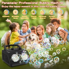 Panamalar Automatic Bubble Machine, Professional Bubble Maker 2 Modes for Kids 20000+ Bubbles/Min, 26 Holes Portable Electric Bubble Blower Toys with 120ml Solution for Outdoor Party Wedding-Black