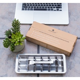 ecozoi Stainless Steel Metal Ice Cube Tray with Easy Release Handle | 18 Ice Cube Slots | Removable Slots for Easy Ice Cube Removal and Cleaning | Sustainable, Eco Friendly, Zero Waste, Plastic Free