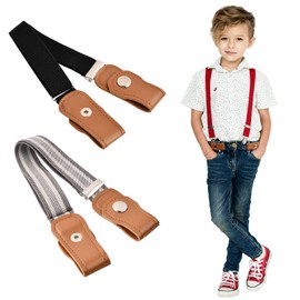 Kioiner 2 Pcs No Buckle Stretch Belt for Kids, Adjustable Invisible Buckleless Belts for Jeans Pants Dresses Skirts (B)