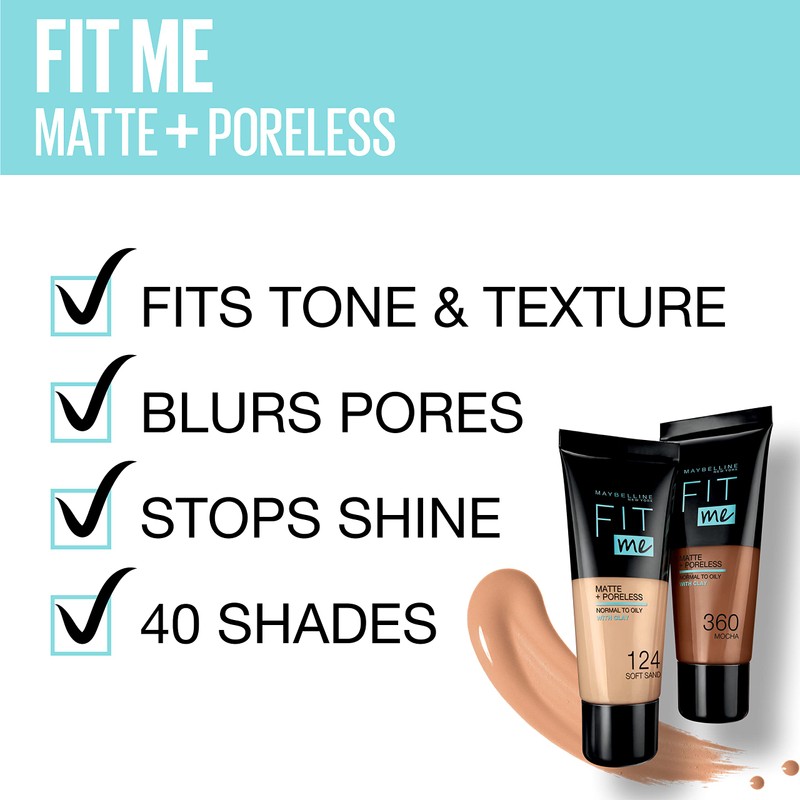 Maybelline Fit Me Foundation, Matte & Poreless, Full Coverage Blendable