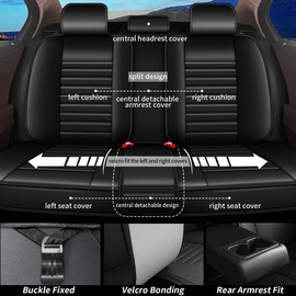 JIAMAOXIN Car Seat Covers for Fiat 500L 2014-2020, Full Set 5 Seats Faux Leather Seat Cover Car Cushion Protector Compatible Airbag (5 Seat Set, Black)