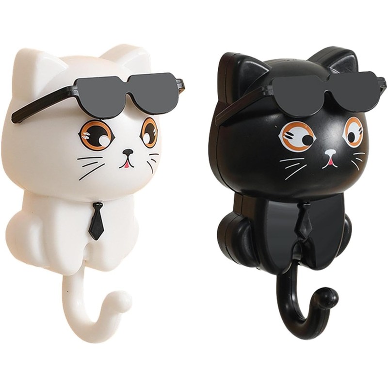 2 Cartoon Cat in Sunglasses Creative Gra-vity Hook Cute Cat