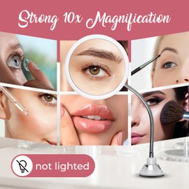 MIRRORVANA Flexible Gooseneck Makeup Mirror - 10X Magnifying, 360° Swivel, Adjustable Suction Cup - Stick On Table or Wall for Vanity and Bathroom Use - 6.7 x 6.7 Inch (Round)