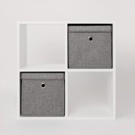 OHS Faux Linen Fabric Storage Box with Lid, Removable Base Collapsible Toy Box Organiser Square Storage Cube Eyelet Easy Packable, Living Room Office Bedroom, Charcoal Grey 2 Pack