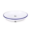 2 x 24cm Round White Enamel Blue Rim Pie Dishes