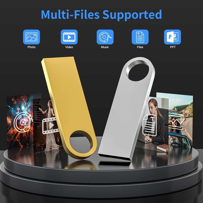 16GB USB Stick 2 Pack with Keychains, Wooolken Sleek Metal