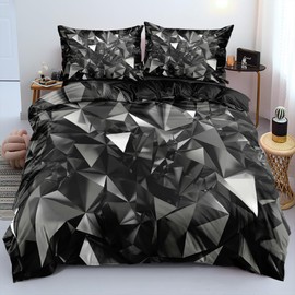 Luowei 3D Bed Linen 135 x 200 cm Bed Linen Set 3D Geometry Design Grey Black Soft Microfibre Duvet Cover with Zip and Pillowcase 80 x 80 cm