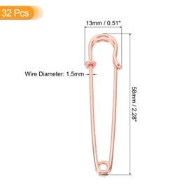 MECCANIXITY Large Safety Pins 58mm / 2.28 Inch Metal Giant Sewing Safety Pins Clips for Women Clothing Dress Pants Trousers Skirt Waist, Rose Gold, 32pcs