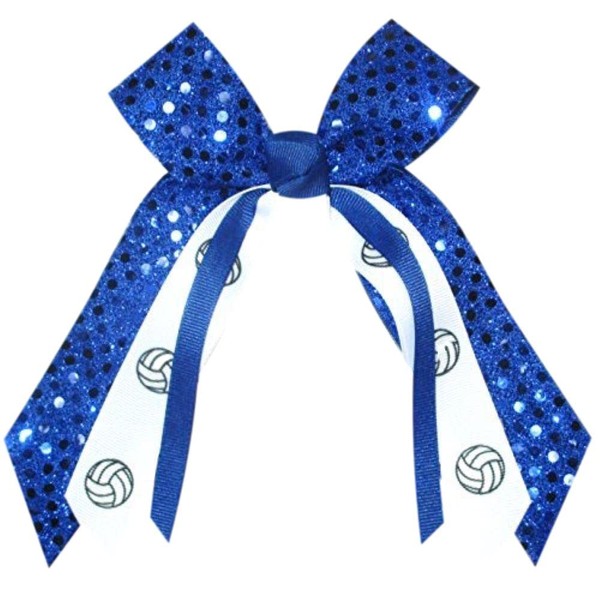 Volleyball Sequin Hair Bow, Made in the USA, White Pony