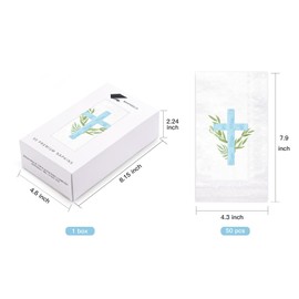 50Pcs Cross Religious Paper Napkins - 3-Ply Religious Blue Cross Guest Disposable Hand Towels for Bathroom, Spring, Christening and Baby Shower - 4.3 x 7.9 In