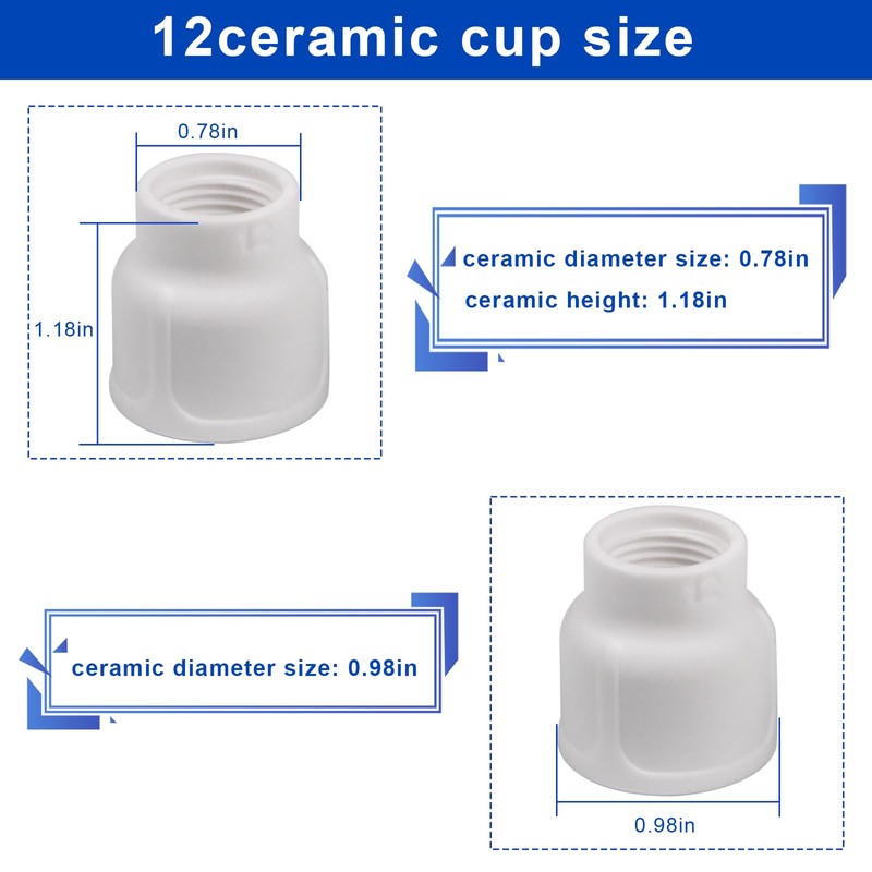 Utoolmart #12 Ceramic (Twin Pack) White TIG Welding Cup
