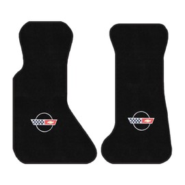 AveryAutoMats Custom Fit 2 Piece Carpet Front Mats Compatible with 1984-1996 Corvette Coupe with Silver C4 Flag Logo - Black