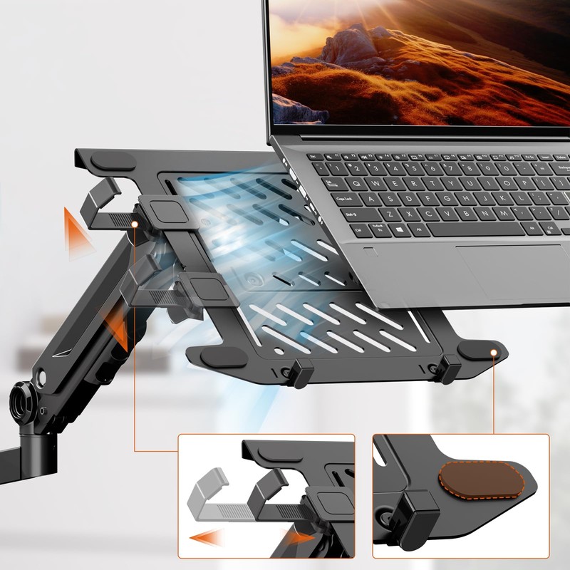 PUTORSEN 2-in-1 Laptop Wall Mount, Gas Spring Arm for 10-17