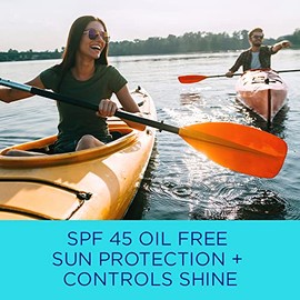 Coppertone Loción facial de protección solar sin aceite + control de brillo SPF 45, protector solar ligero para todos los tonos de piel, no obstruye los poros, sin fragancia, tubo de 2.5 onzas líquidas