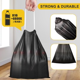15L Garbage Bags Drawstring 120 Count, Strong Small Garbage Bag Unscented, Garbage Can Liners for Bathroom Kitchen Office, JUKFITA 4 Gallon Trash Bags, Black