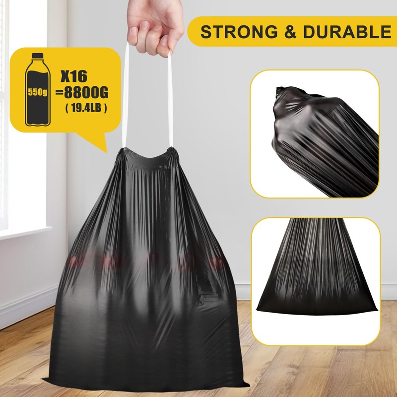 15L Garbage Bags Drawstring 120 Count, Strong Small Garbage Bag