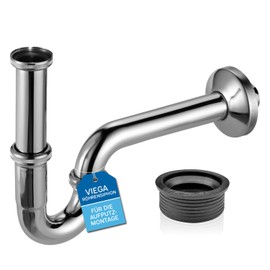 Viega Pipe Siphon Plus 101572 1 1/4 Inch x 32 mm, Chrome-Plated, Extended Immersion Pipe and Wall Pipe, Rubber Sleeve, Rubber Nipple by kör4u - for Drain Pipe 50 x 32 mm - Made in Germany