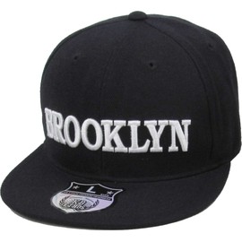 KBETHOS KB-246BN BLK-WHT L Brooklyn New York Fitted Baseball Cap Hat