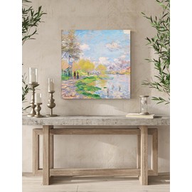 DECORARTS - Claude Monet Spring by the Seine, Impressionist Landscape Wall Art for Bedroom or Study, Giclee print on Canvas, Vintage-Style Decor, 24x24, Ready to Hang, Made in USA