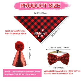 HACRAHO Dog Birthday Bandana Hat Bow Tie Set, 3 Pieces Foldable My Gotcha Day Plaid Dog Bandana Dog Birthday Party Hat with Cute Dog Bow Tie Collar for Dogs Cats Pets, Red