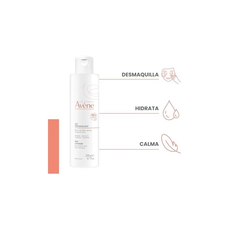 AVENE, Leche desmaquillante suave, limpia, hidrata y calma, para piel