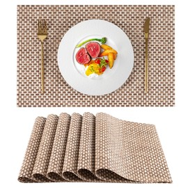 VCVCOO Placemats Set of 6 - Durable Dual Coffee Color Woven Plastic Vinyl Place Mats for Dining Table Deco, Wipeable Heat-Resistant Table Mats Anti-Slip for Indoor/Outdoor (17.7 x 11.8 inch)