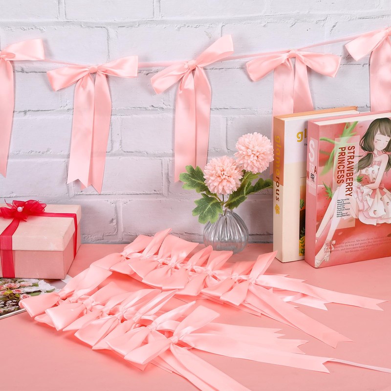 3Pack Pink Bow Garland Banner, Pink Ribbon Bow Party Decorations