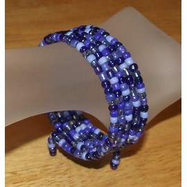 "Handmade" Sapphire Blue Mix Beaded Wrap / Coil Bracelet Glass Beads Memory Wire - USA