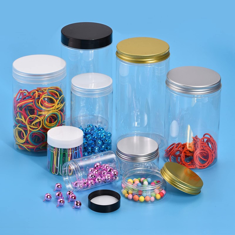 uxcell Round Plastic Jars with Black Screw Top Lid, 34oz/