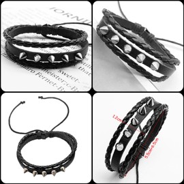 4 Pcs Leather Studded Bracelets for Women, Mens Spiked Punk Rock Grunge Cuff Wristbands Emo Accessories Set for 80s 90s Outfits (Spiked Goth Style)