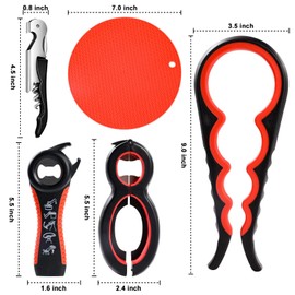 Jar Opener for Weak Hands - 5 Pack Bottle Openers for Arthritis Hands, Can Openers for Arthritic Hands, Top Gadgets Disability Aids and Equipment for Kitchen (Red)