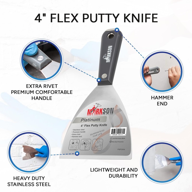 MARKSON Putty Knife 4", Scraper Tool Stainless Steel Blade, Paint