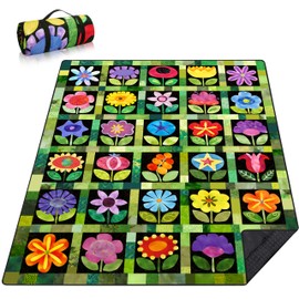 hswosnas Picnic Blankets Beach Blanket 80" X 60" Extra Large Waterproof Camping Blankets Portable Outdoor Mat 3-Layer Blanket for Beach, Hiking, Park, Music Festival, Grass Lawn,Travel